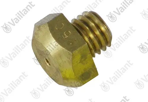 Messing-Nozzle mit gewundetem Gewinde und einer sechseckigen Form, hergestellt von Vaillant, geeignet für Brenneranwendungen.